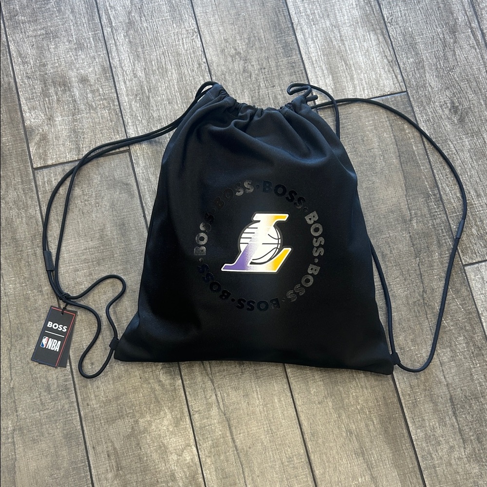 BOSS Lakers NBA Black Drawstring Gym Bag NWT